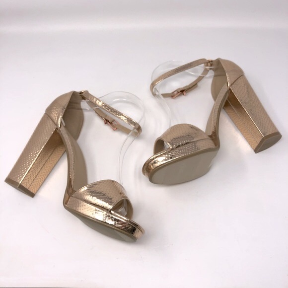 Boohoo Rose Gold Metallic Snake Platform Heels - Picture 4 of 11